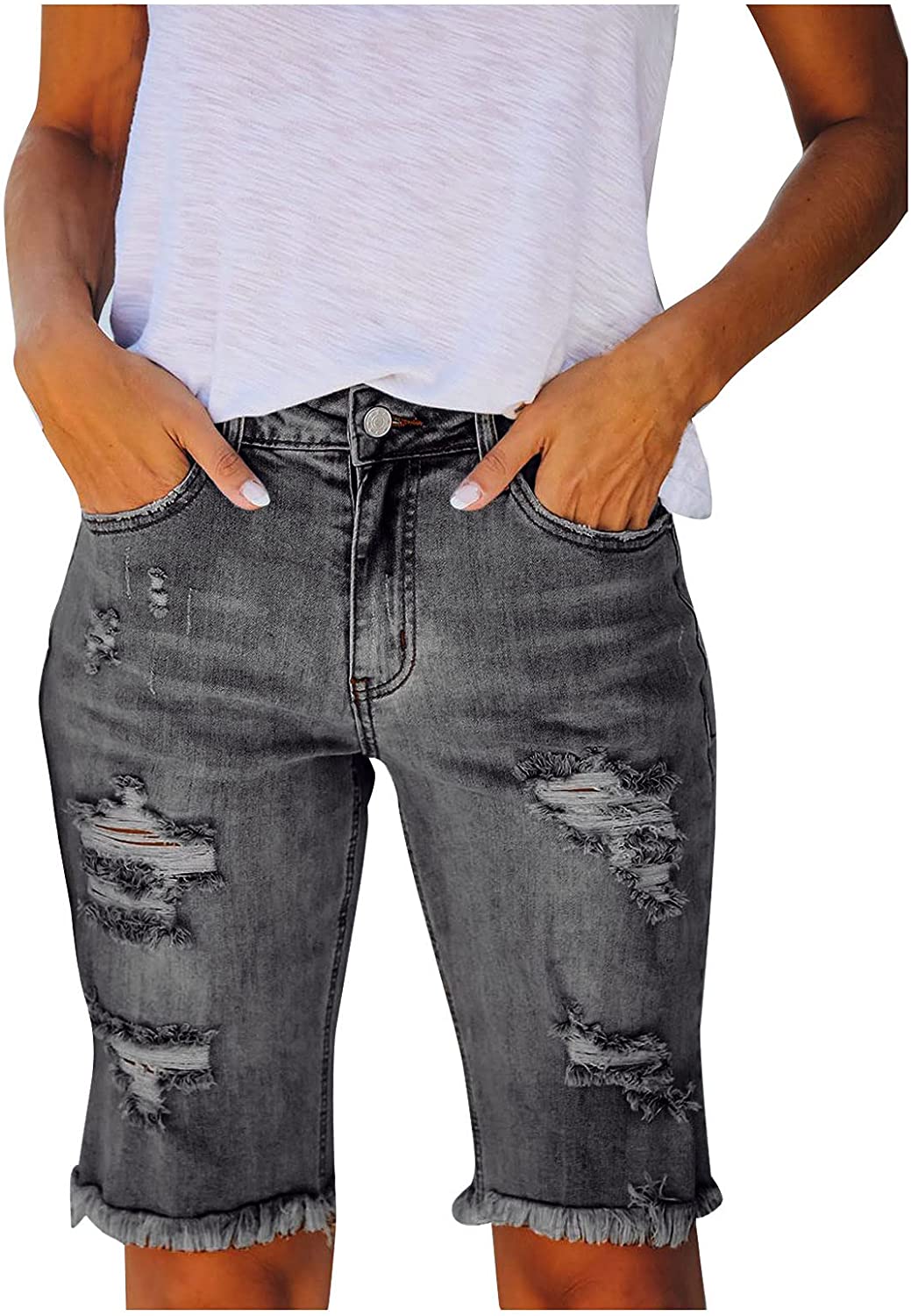 Lonbiaci Womens Shorts Ripped Frayed 