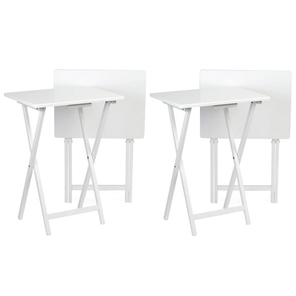 PJ Wood Folding TV Snack Tray Table Desk Stand, White (4-Piece Set)