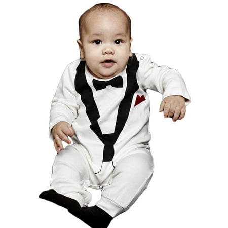 

ANYSENSETZH Toddler Baby Boy Wedding Party Tuxedo Romper Formal Wear Jumpsuit