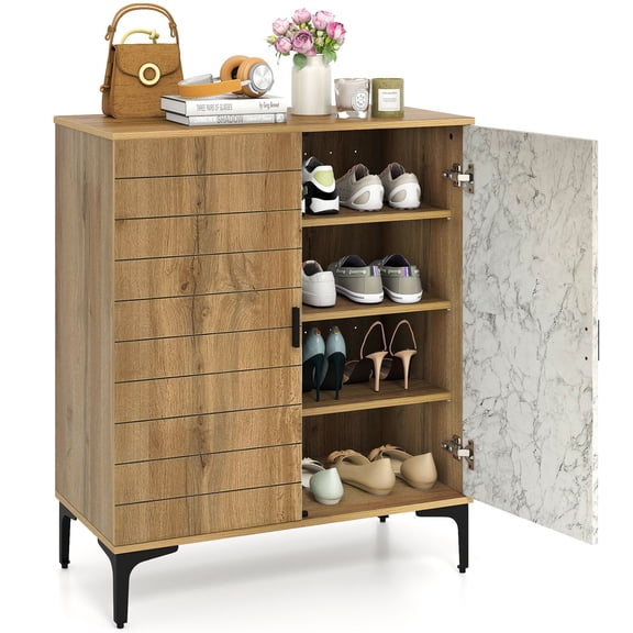 Gymax 4 Tier Shoe Cabinet w/ Doors Removable Shelves & Metal Legs for Entryway