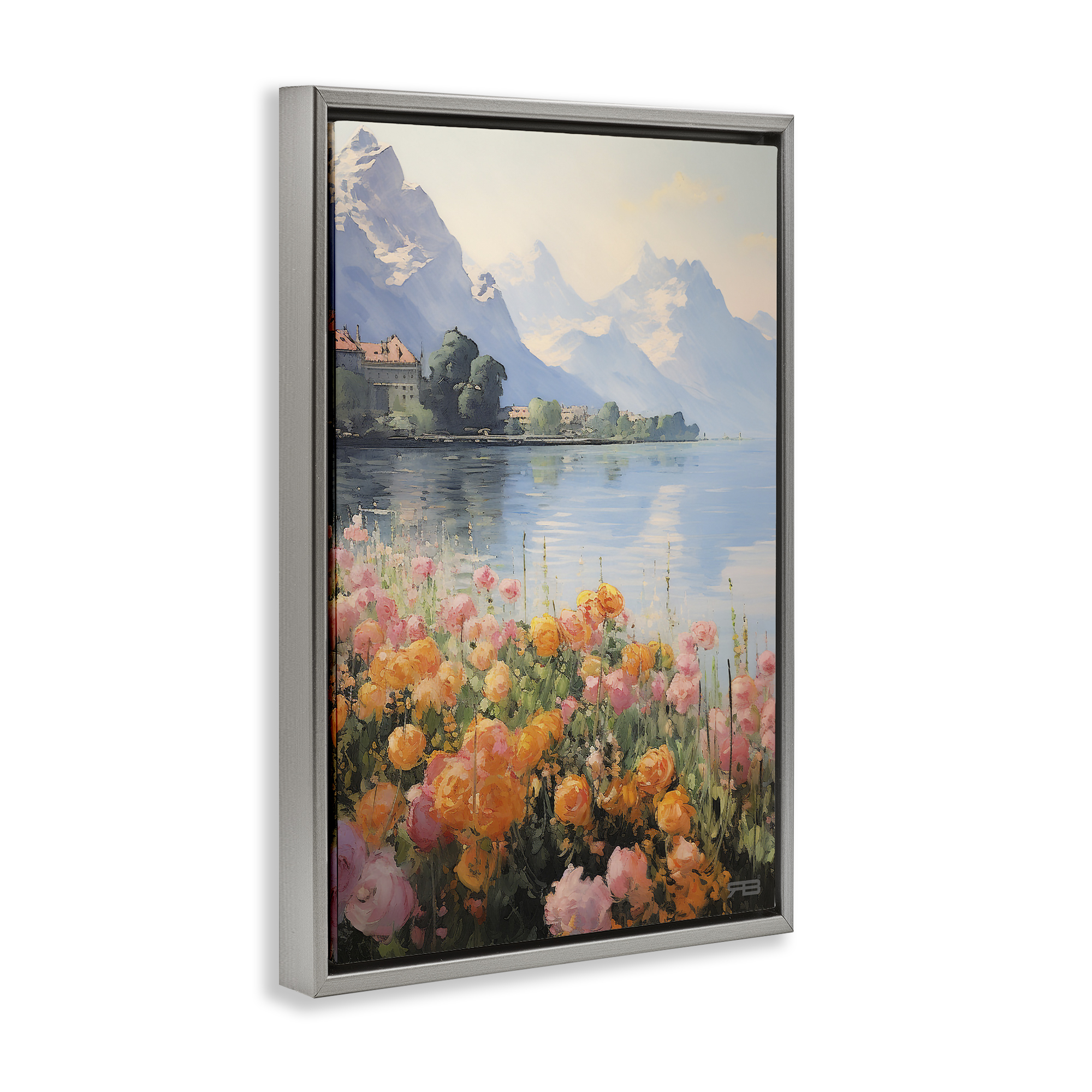 Stupell Industries Mountain Meadow Outskirts Landscape Painting Gray Floater Framed Art Print Wall Art, 17 x 25