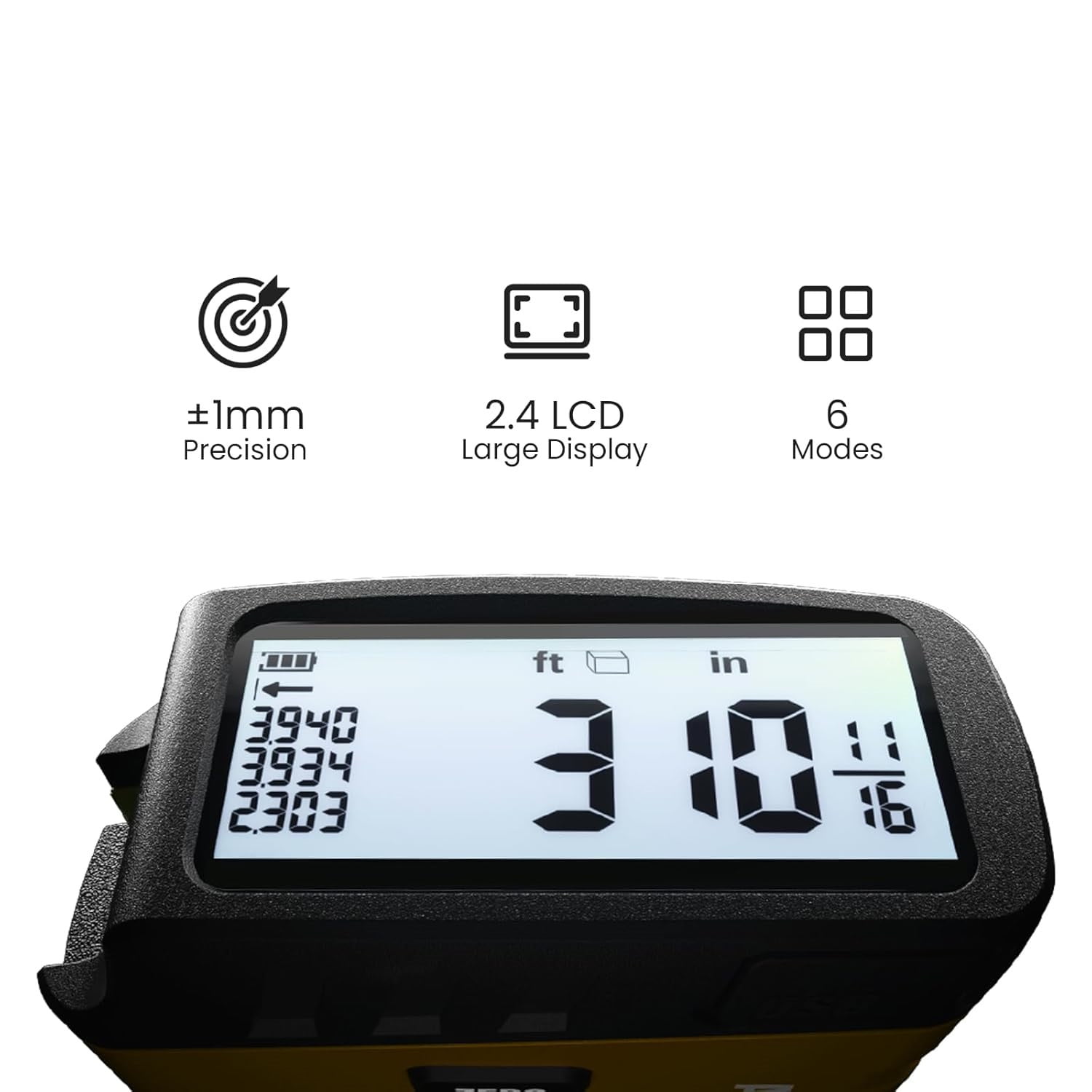 Digital Tape Measure 16 Ft - 6 Metric and Imperial Units, Easy Read Digital Measuring Tape Retractable with Fractions 1/16, Rechargeable Measurement Tool, for Distance/Area/Volume, Yellow