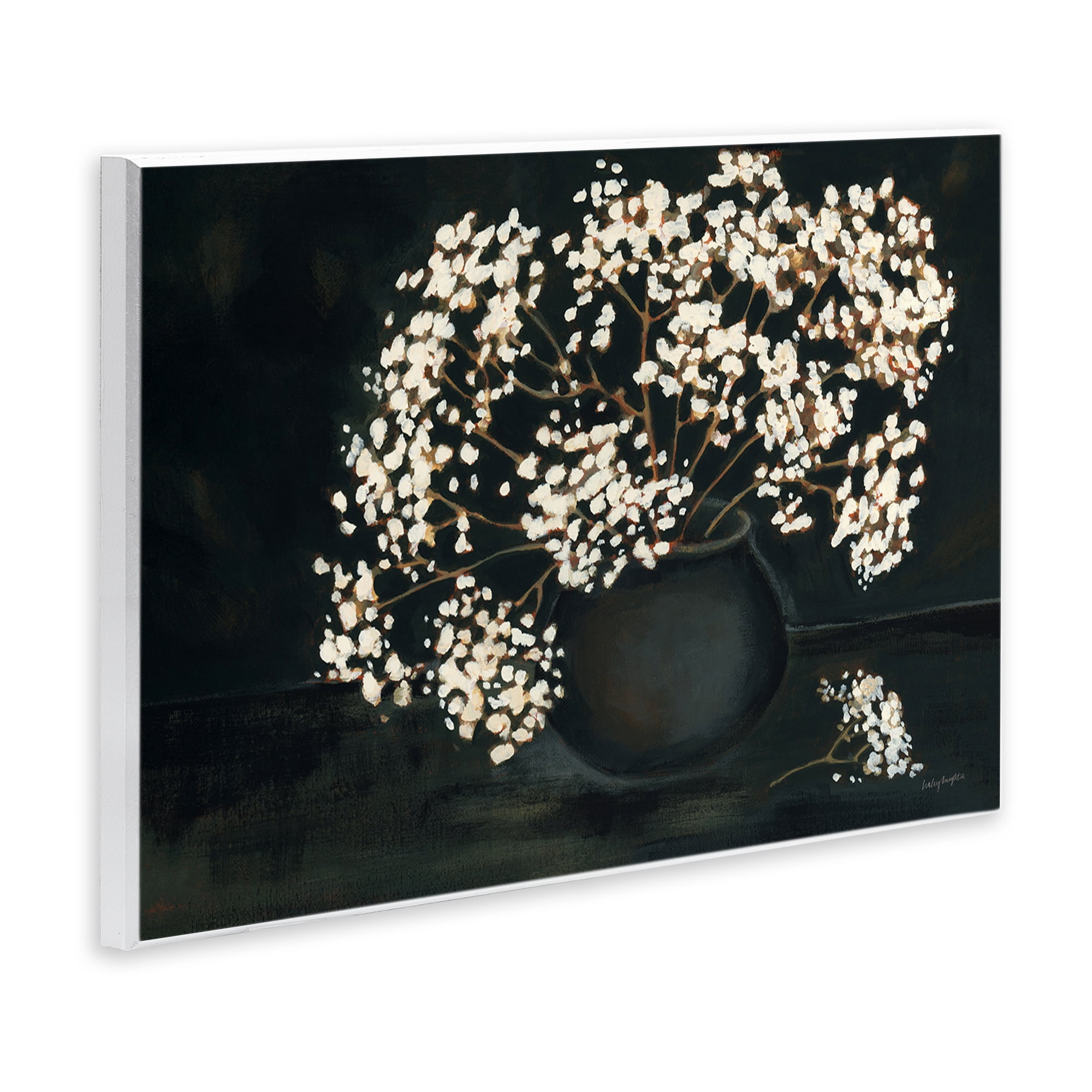 Stupell Industries Baby's Breath on Black Botanical & Floral Painting Unframed Art Print Wall Art, 15 x 10