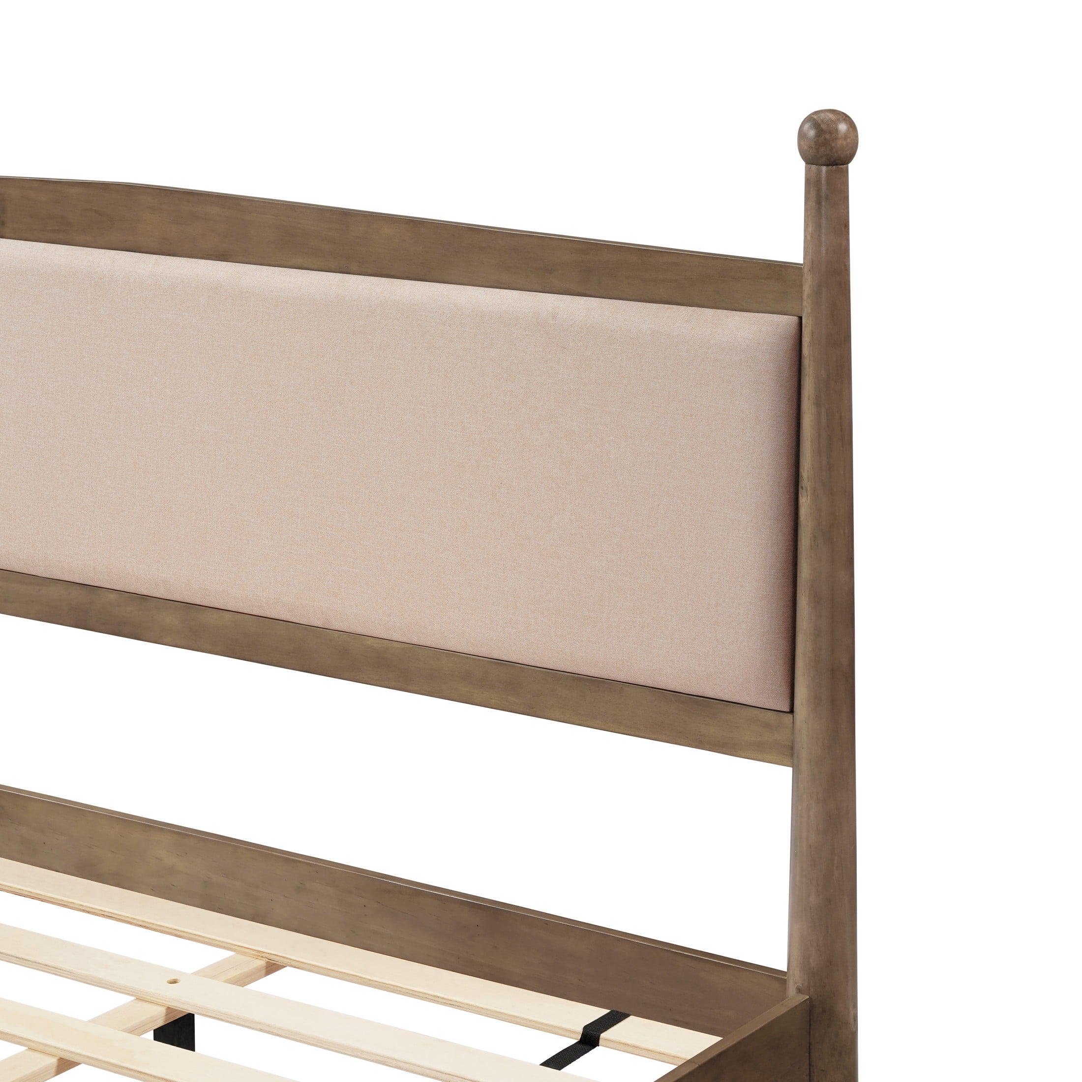 Christopher Knight Home Farmhouse King Platform Bed Frame with Upholstered Headboard, Antique Oak