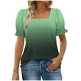 thumbnail image 6 of ZQGJB Womens Summer Ombre Tops Loose Fit Square Neck Dressy Casual Ruffle Trim Sleeve Cute T Shirts Trendy 2025 Outfit Clothes Green XL, 6 of 7