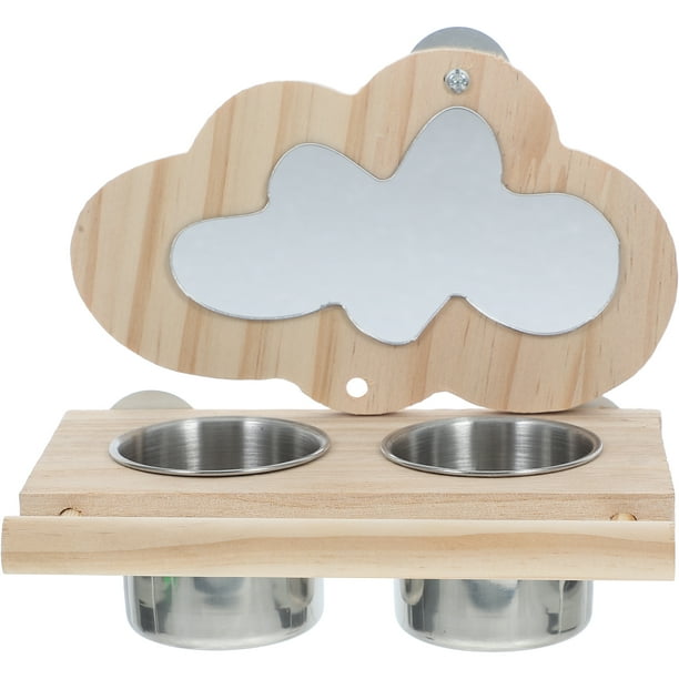 Percha para loros con espejo y comederos, espejo de madera para loros, juguete para jaula, comedero para pájaros, percha para periquitos