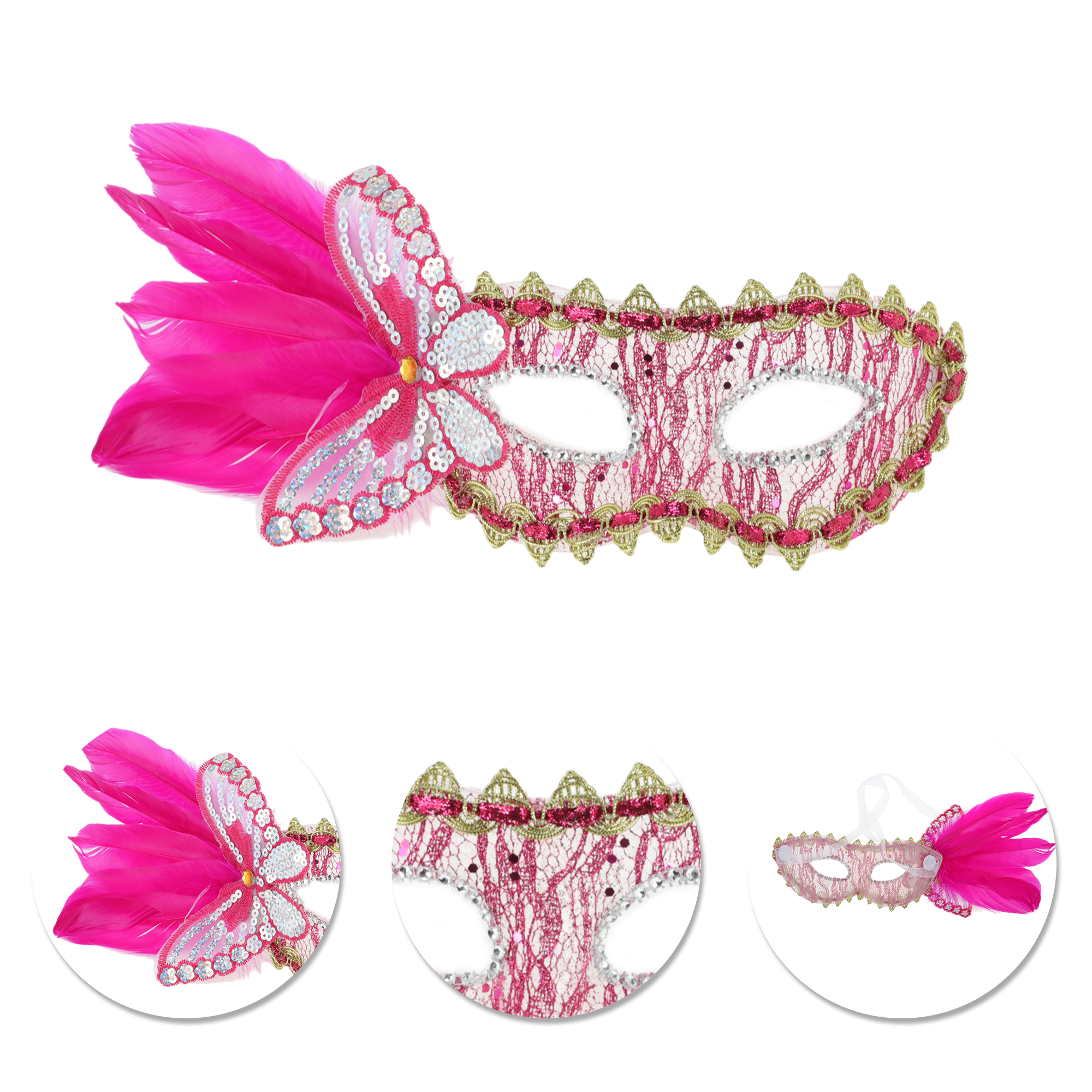 Unique Bargains 1 Pack Elegant Side Feather Masquerade Princess Party Mask Rose Red