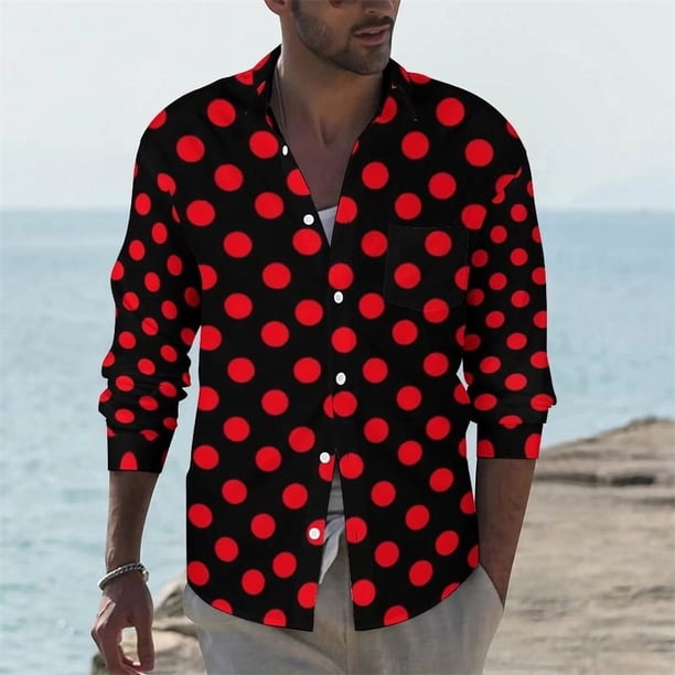 Camiseta con solapa y botones para hombre, de lunares, en blanco y negro, sencilla, informal, de moda, para primavera y verano, material de alta calidad, talla grande