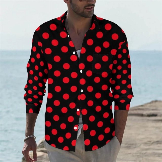 Camiseta con solapa y botones para hombre, de lunares, en blanco y negro, sencilla, informal, de moda, para primavera y verano, material de alta calidad, talla grande