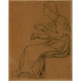 thumbnail image 2 of Pierre Puvis de Chavannes 12x14 Black Ornate Wood Framed Double Matted Museum Art Print Titled: Old Woman Sitting, in Profile on the Left (1863-1864), 2 of 5