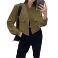 thumbnail image 1 of Chaqueta Universitaria Corta para Mujer, Larga, Abotonada, Informal, con Bolsillos. Verde S, 1 of 7