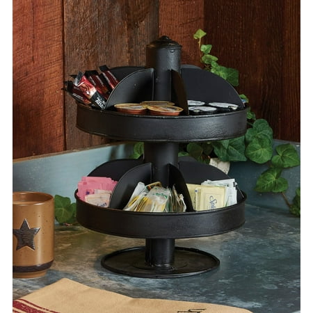 2 Tier Lazy Susan Organizer with Compartments in Rustic ...