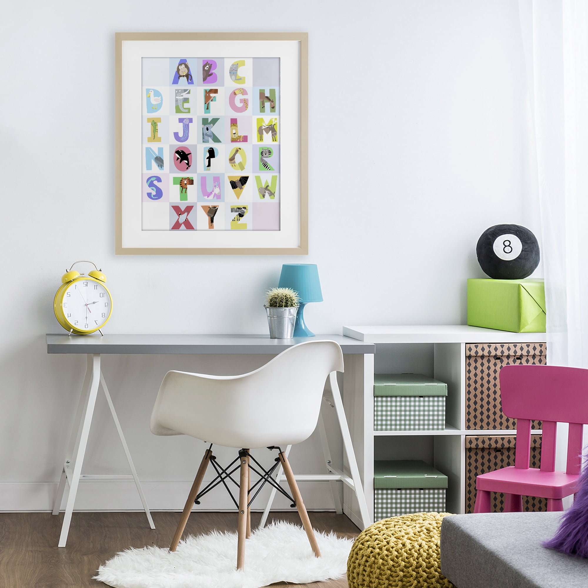 Stupell Industries Animal Alphabet in Light Grey Birch Framed Print Under Glass, design by Carla Daly