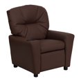 thumbnail image 1 of Contemporary Brown Leather Kids Recliner with Cup Holder, 1 of 9