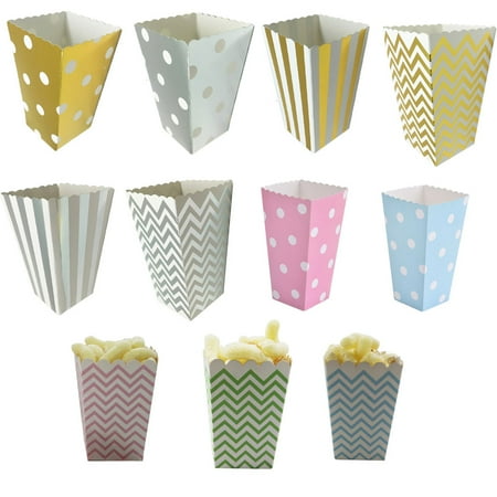 

Thinsont 12pcs Paper Popcorn Candy Sanck Gift Boxes For Baby Shower Wedding Party Decor blue dots