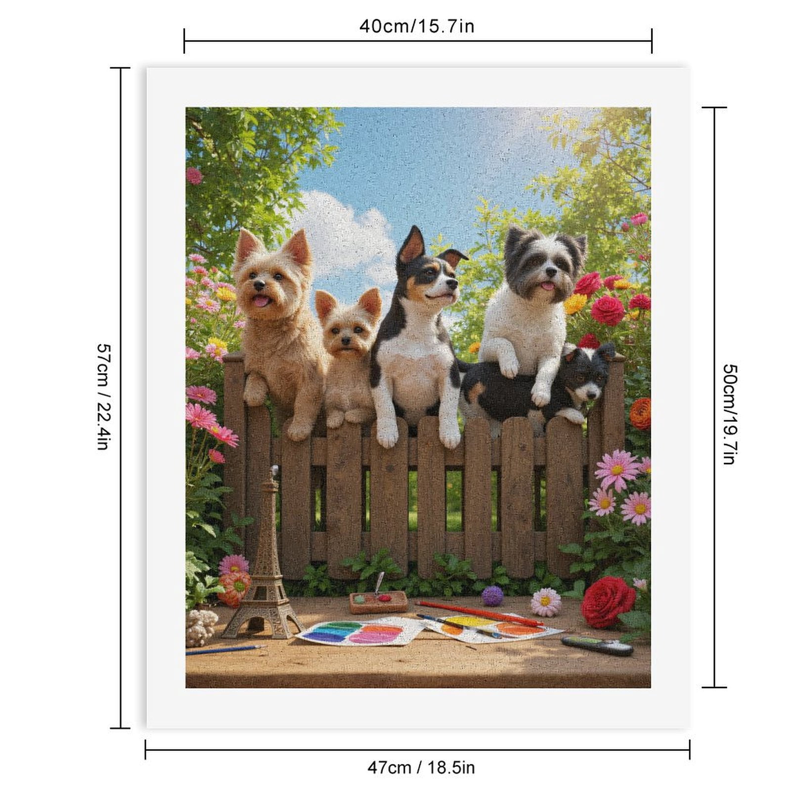 Paint By Numbers Kit for Adults Beginner - Puppies Garden Fence Art Supplies DIY Canvas Painting Kits for Adults, Frameless Paint By Number for Adults for Home Wall Decor 16x20 Inch