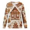 thumbnail image 5 of asdoklhq Christmas Long Sleeve Shirts for Women's Christmas Printed Loose Casual Long Sleeve Round Neck Hoodless Straight Shoulder Sweater Coffee 4X, 5 of 5