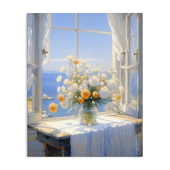Stupell Industries Coastal Floral Window View of Sea Canvas Art, 16 x 20, by Creative Studio