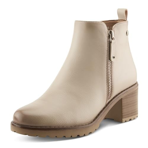 PATRIZIA Irie Almond Toe Burnished Ankle High Boots for Women | Women's Shoes with Functional Outside Zipper Closure and Toggle
