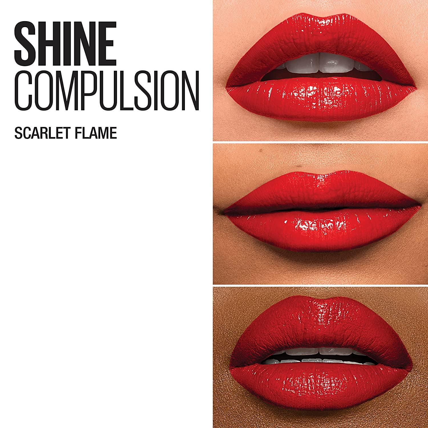 Maybelline Color Sensational Shine Compulsion Lipstick Makeup, Scarlet Flame, 0.1 oz (Pack of 4)
