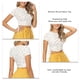thumbnail image 5 of Camisa ajustada con cordón lateral y estampado floral con cuello redondo para mujer Camisa de color puro para verano Amarillo y blanco M, 5 of 6