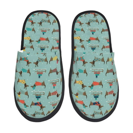 Balery winter ski Dachshund Slient Indoor Furry Fleece Comfort House Shoes Soft Non-Slip Home Shoes Cotton slippers House Slippers-- Large