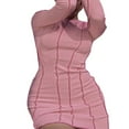 thumbnail image 3 of Robe Moulante Décontractée pour Femmes, Col Rond Contrasté, Manches Évasées, une Pièce, 3 of 4