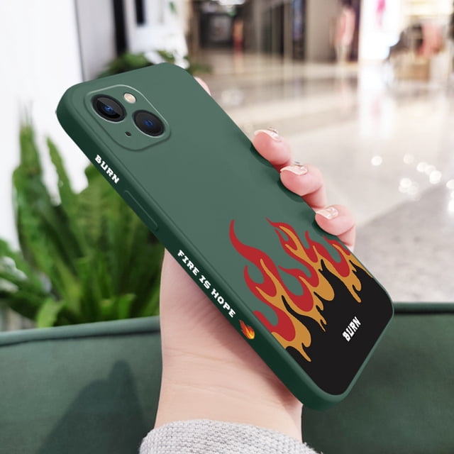 Funda De Teléfono De Fuego Feroz Para IPhone 13Pro 13 12 Mini Pro 5G Max Silicona Líquida Con Patrón Lateral