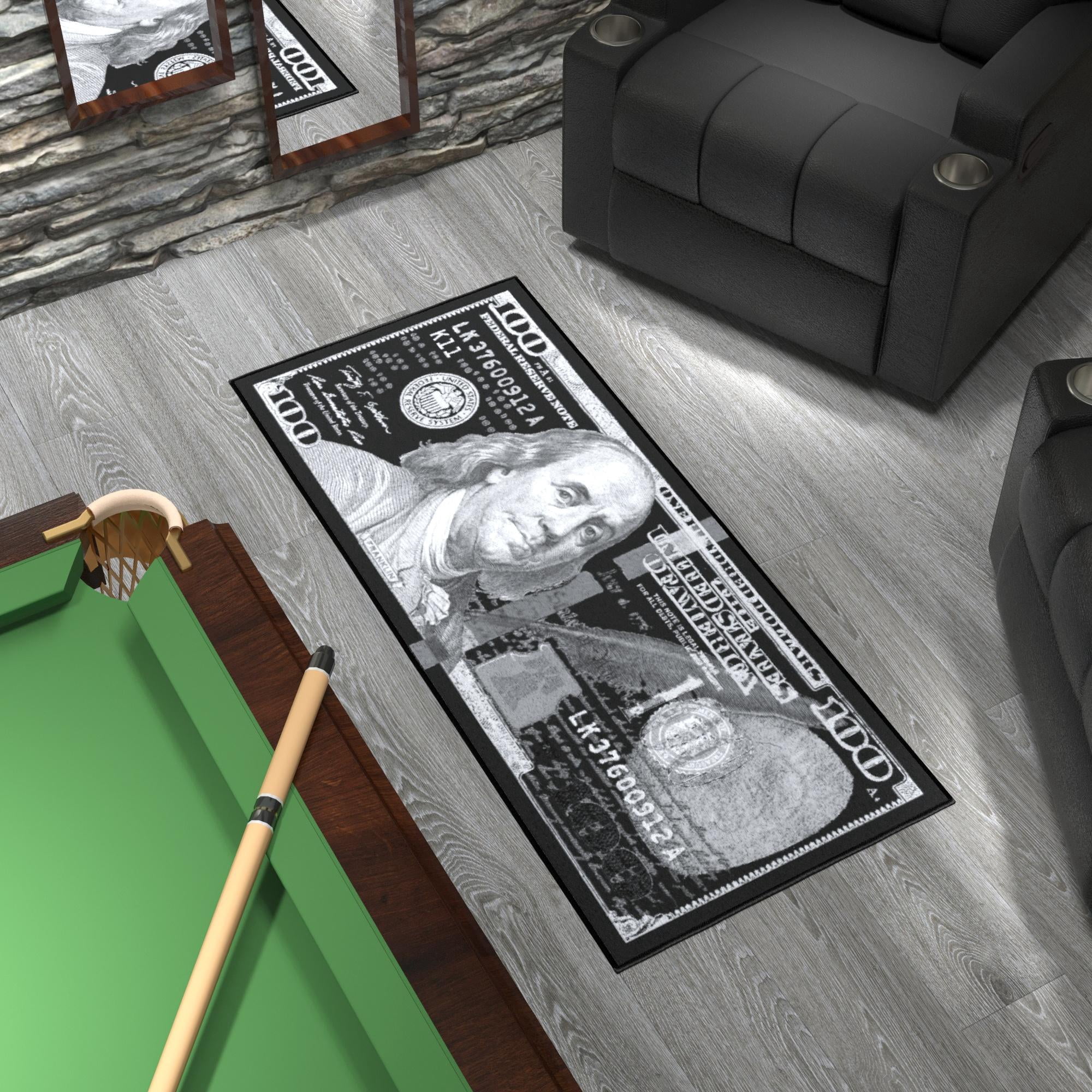 Ottomanson 100 Dollar Bill Non-Slip Rubberback 22x53 Money Rug, 22" x 53", Black