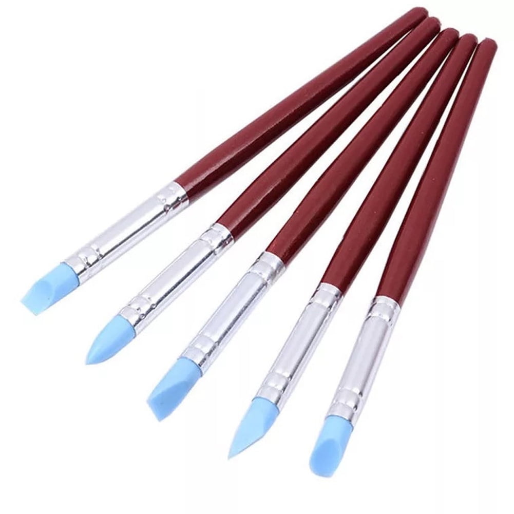 5pcs Flexible Silicone Wax Clay Sculpting Carving Pottery Making Tool Pen with Wood Handles Pottery Making Tool Pen 