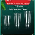 thumbnail image 1 of 16 Oz. Clear Cups with Strawless Sip-Lids, [25/50 /100Sets] PET Crystal Clear Disposable 16oz Plastic Cups, 1 of 8