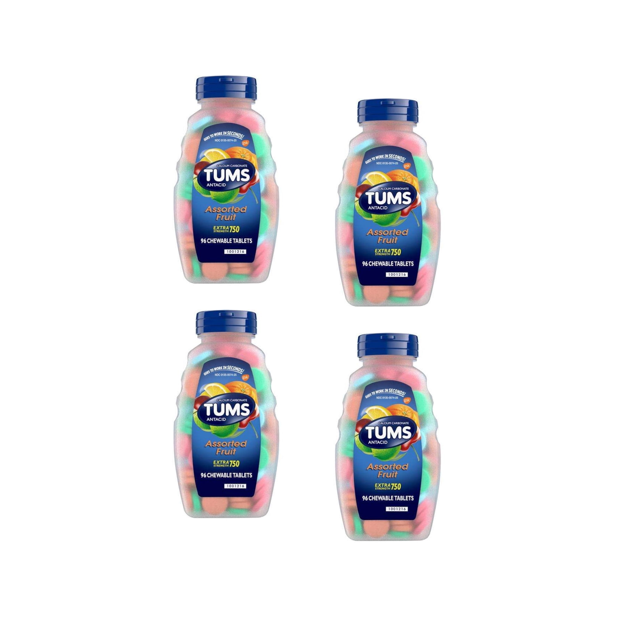 4 Pack - Tums Extra Strength Heartburn Relief Chewable Antacid Tablets, Fruit, 96 Count