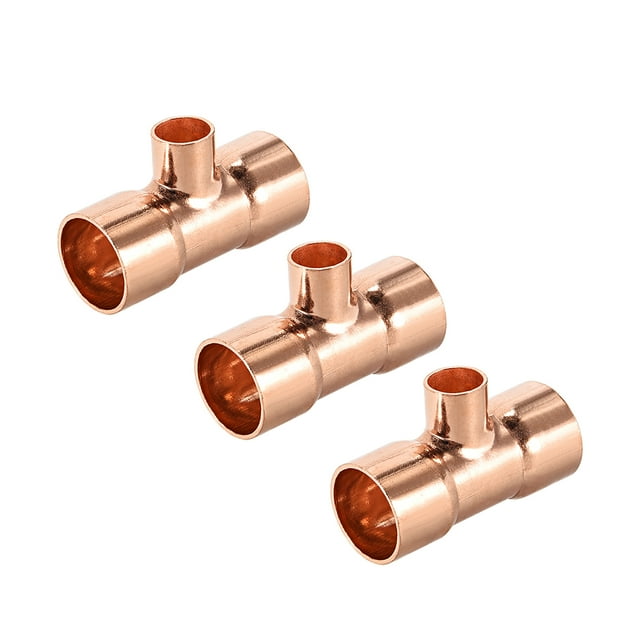 Tee de reducción de cobre de 3/8 pulgadas x 1/2 pulgadas, accesorio de tubería de presión de cobre para suministro de plomería y refrigeración, 3 piezas