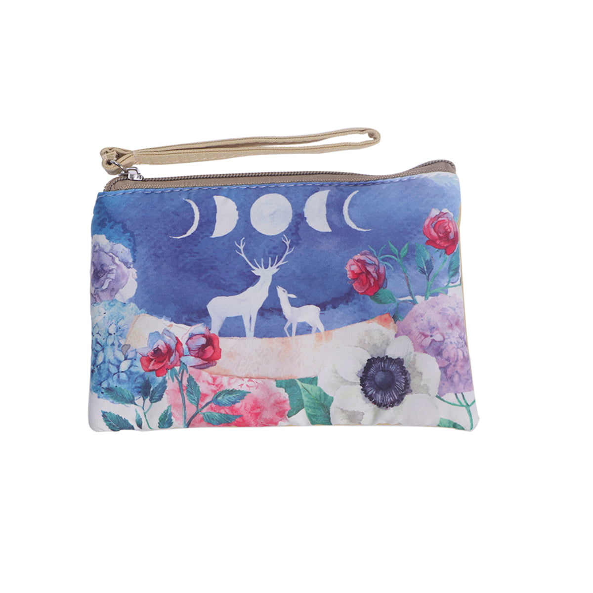 Womens Canvas Coin Purse Zipper Small Purse Wallets Cellphone Clutch Purse With Wrist Strap Baby With Elephant Pattern