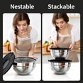 thumbnail image 5 of Stainless Steel Mixing Bowls Set, TINANA 6 Pack Mixing Bowls with Lids, Metal Nesting Storage Bowls for Kitchen, 4.5/3/2.5/2/1.5/0.75QT, Great for Prep, Baking, Serving, Black, 5 of 7