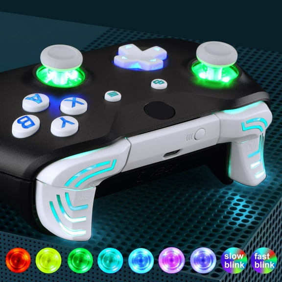 eXtremeRate Multi-Colors Luminated Dpad Thumbsticks Start Back ABXY Action Buttons, White Classical Symbols Buttons DTFS (DTF 2.0) LED Kit for Xbox One S/X Controller - Controller NOT Included