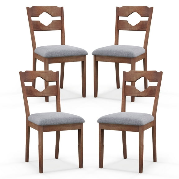 Gymax Set of 4 Dining Chair w/ Padded Seat High Back Rubber Wood Frame Kitchen Chairs