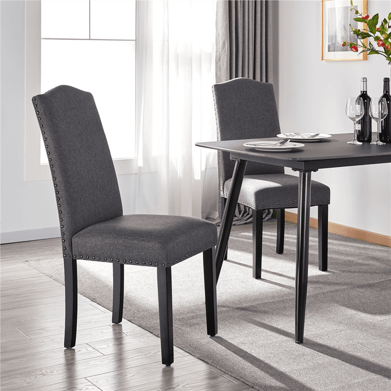 Dark grey best sale upholstered dining chairs