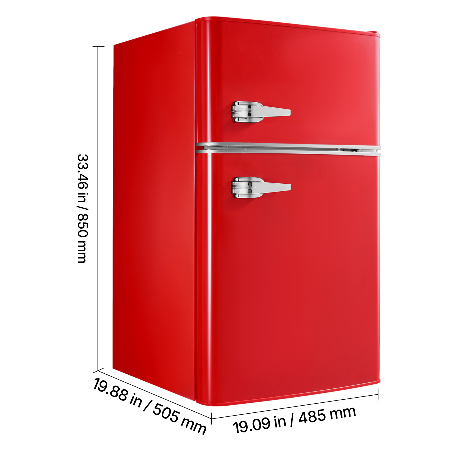 KFFKFF Compact Mini Fridge with Freezer, 3.2 Cu.Ft, Dual-Door Refrigerator with Adjustable Temperature, Glass Shelves, Energy-Saving Design, Quiet Operation, Ideal for Bedroom, Office, Red