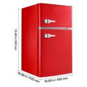 KFFKFF Compact Mini Fridge with Freezer, 3.2 Cu.Ft, Dual-Door Refrigerator with Adjustable Temperature, Glass Shelves, Energy-Saving Design, Quiet Operation, Ideal for Bedroom, Office, Red