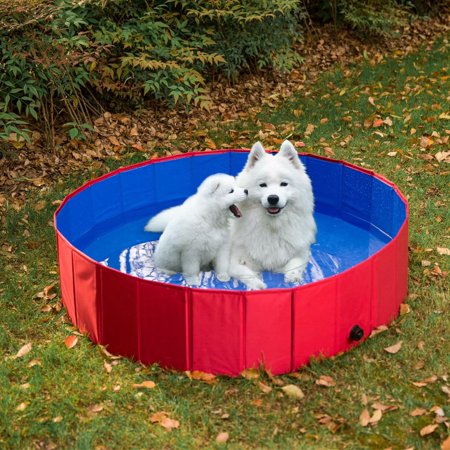 Kinbor Foldable Outdoor Dog Pet Pool Round Bathing Swimming Tub Kiddie Pool with Carrying Bag & Pet Grooming