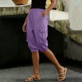 thumbnail image 2 of yillto Women Cargo Capris Knee Length Elastic Waist Casual Long Shorts Hiking Jogger Pants with Pockets, 2 of 7