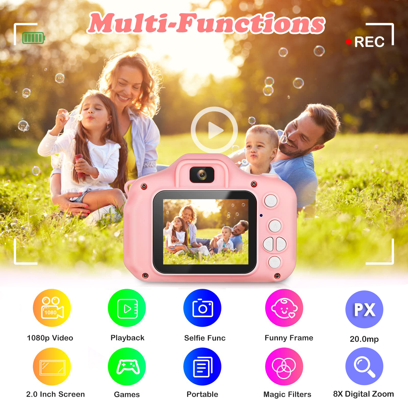 Sanmadrola Kids Camera, Dual Selfie, 20MP, 1080p, Pink, 32GB photo 5