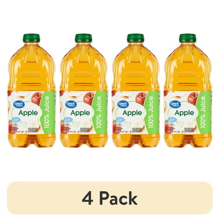 (4 pack) Great Value No Added Sweeteners 100% Apple Juice, 64 fl oz