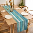 thumbnail image 5 of Abstract Broad Table Runner 13x60 inch Vintage Blue Wood Grain Impressionist Cotton Linen Dining Table Runner Ideal for Dresser Kitchen Coffee Tables - Machine Washable, 5 of 9