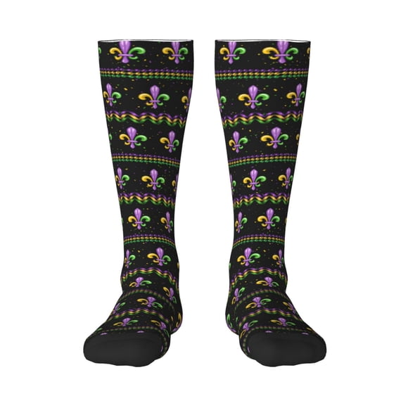 Wukai Mardi Gras Fleur de Lis for Contrast Color Stockings, Sports Fitness Adult Long Socks, Unisex