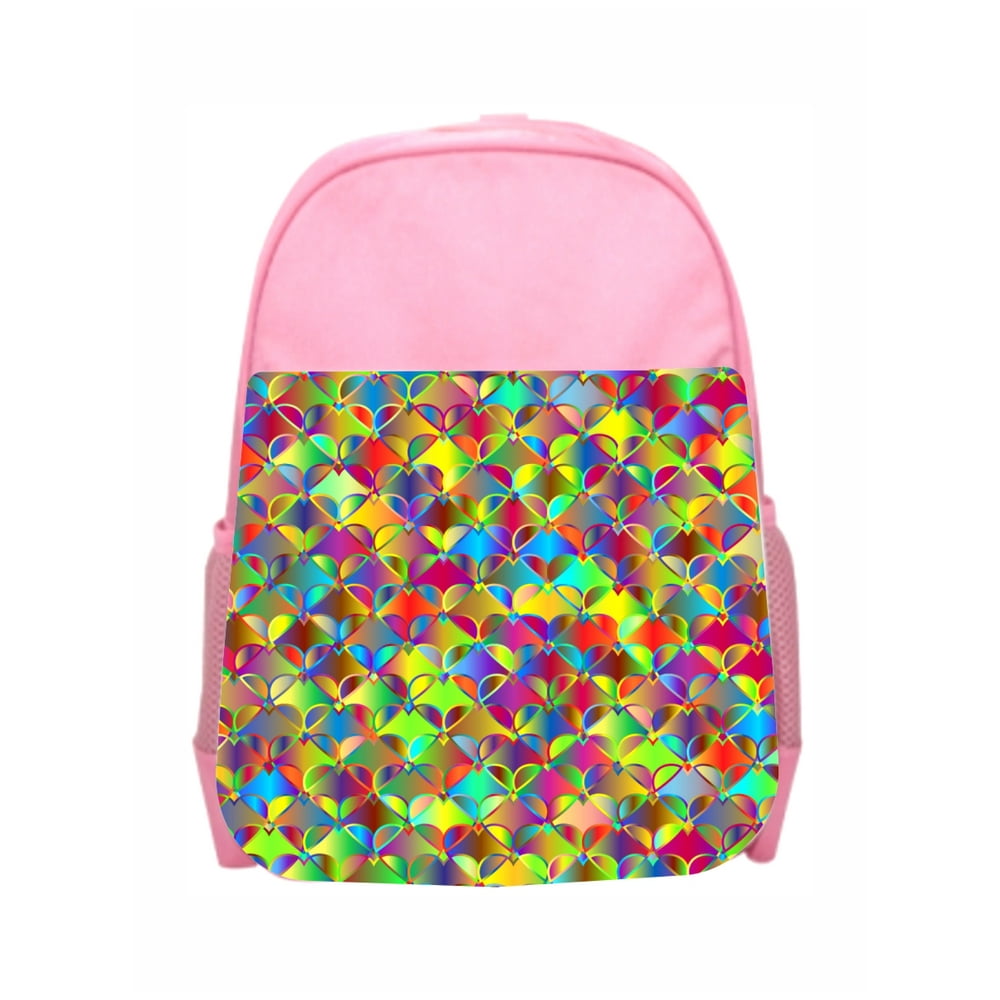 Accessory Avenue Girls Backpack Rainbow Hearts Pattern Girls Kids Pre