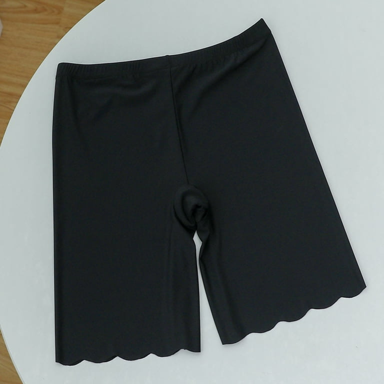 no show shorts for under dresses INSPIRE CHIC Women's Anti-Chafing Hip-Lifting Mid Rise Tummy Control Elastic No Show Slim-Fit Shorts Under Dress 3 Packs 1 Black+2 Beige Large