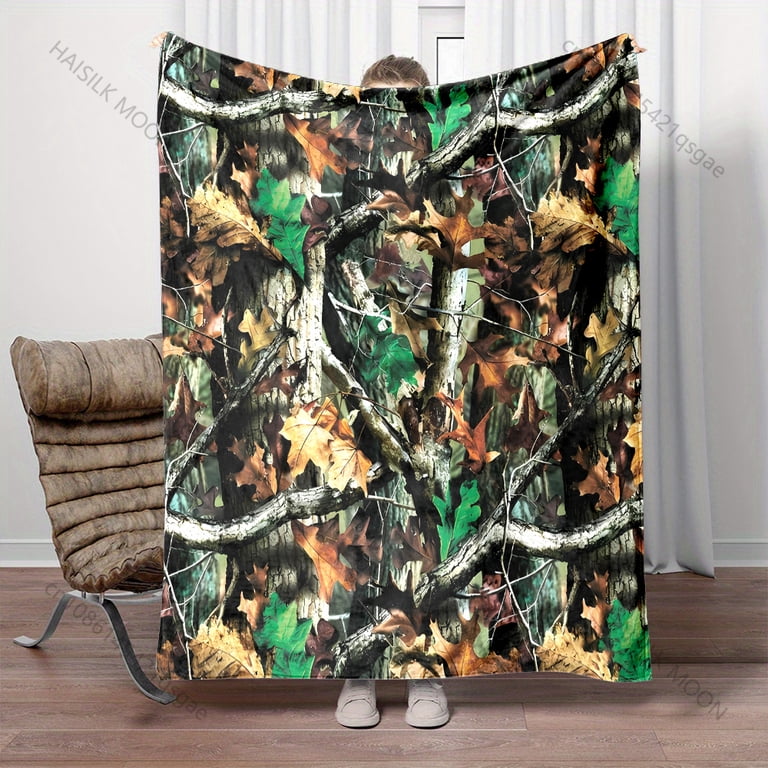 Multi-Size Forest Camouflage Pattern Blanket Flannel Material Soft Warm ...