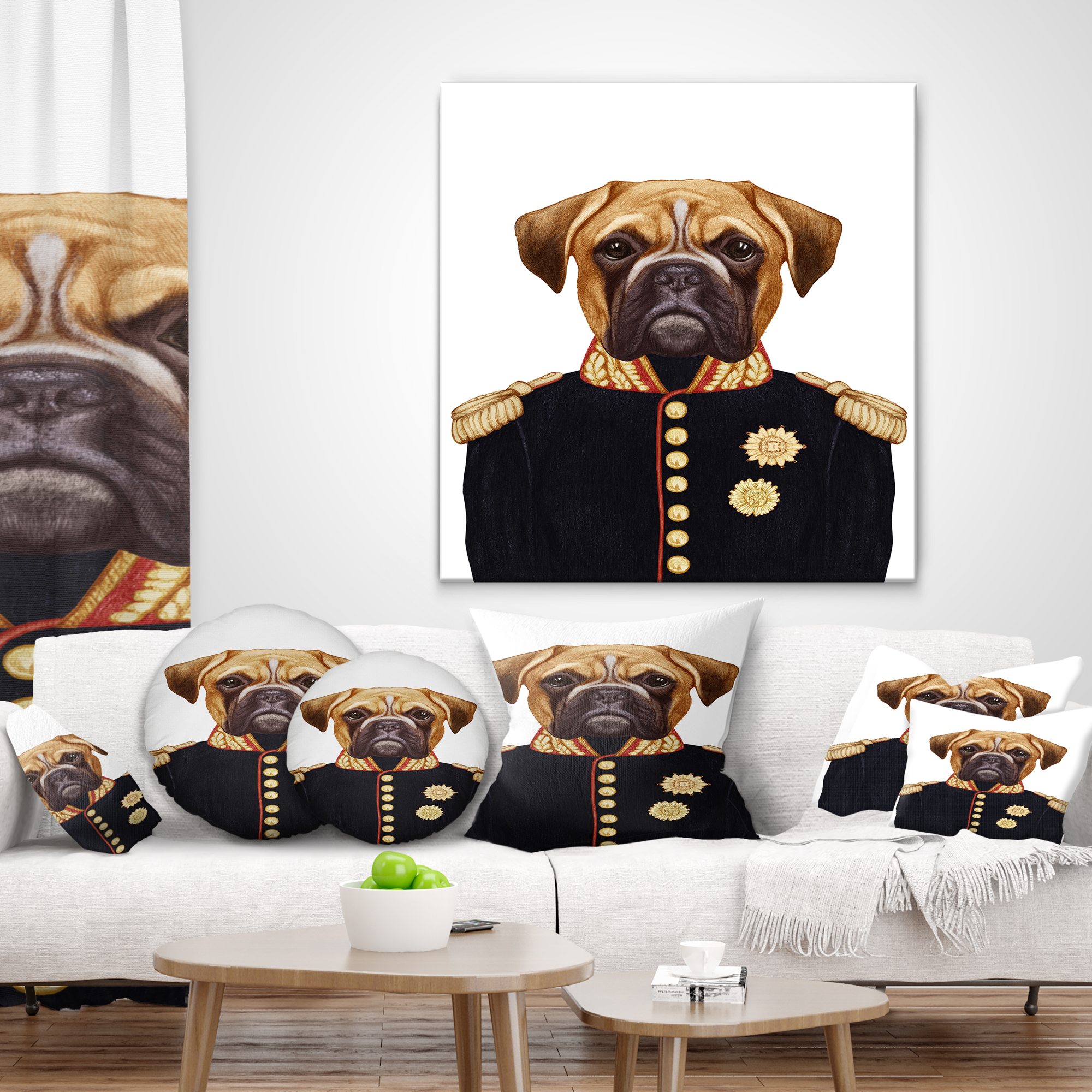 Designart Funny Boxer Dog in Military Uniform - Animal Throw Pillow - 16x16